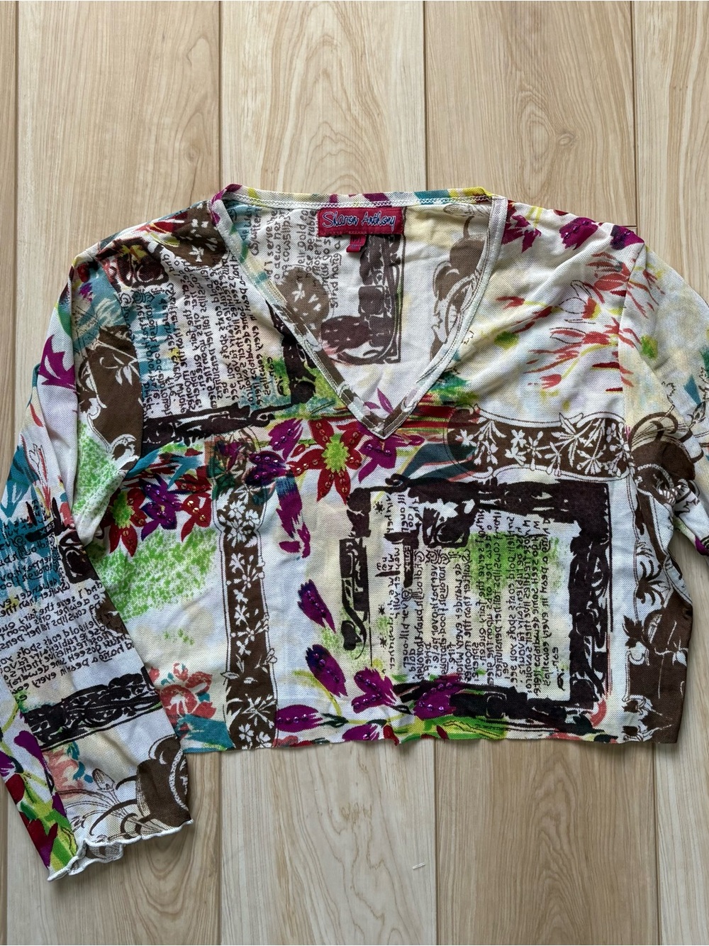 Vintage Sheer Indie Sleeze Boho Y2K Multicolor Abstract Crop Top